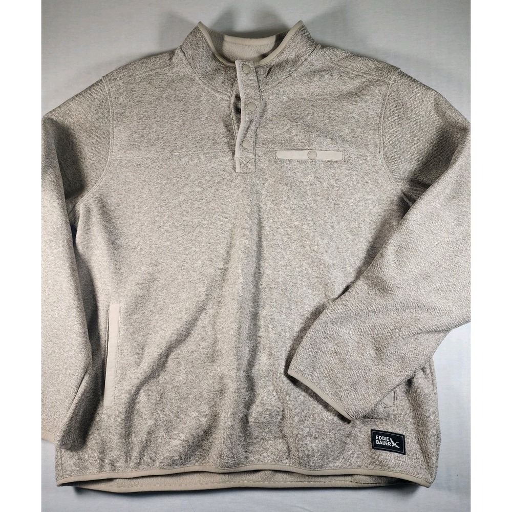 Eddie Bauer Quarter Snap‎ Fleece Knit Pullover Mens XXL 2XL Tan Oatmeal Heather